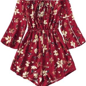Floral red romper
